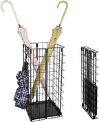 Umbrella Stand, Umbrella Holder for Entryway, Large Metal Foldable Umbrella Rack Organizer Freestanding, with Water Tray and Hooks, Rectangular Hollow Rack 9.5 x 9.5 x 19.7 Inches (Black)