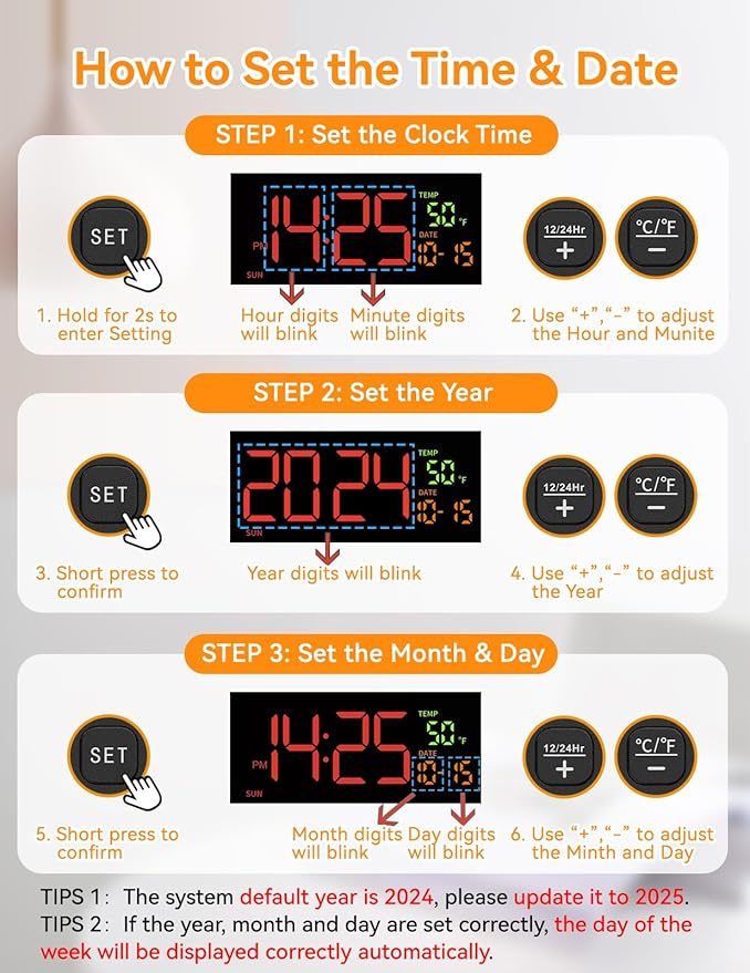 Netzu Alarm Clocks for Bedrooms, Digital Alarm Clock with Date Temperature and Weekday, Manual DST, Snooze, 2 Alarms, 4 Volumes for Living Room Home Bedside Desk