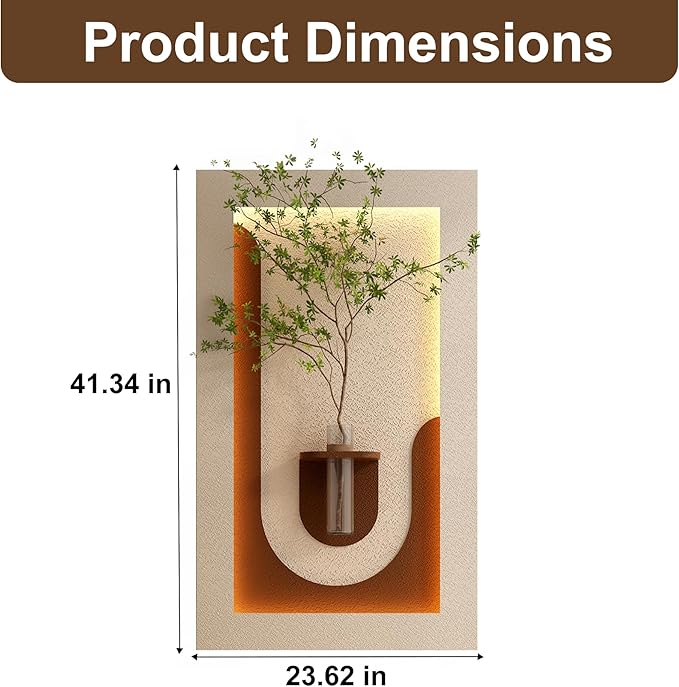 LED Sandstone Wall Decor, 3D Wall Art Sculpture, Simulated Green Plants, Glass Vase & Remote Control 3 Color Light for Living Room, Bedroom, Corridor(Light Coffee,41.4 * 23.6in)