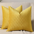 Mustard Yellow Couch Pillow Covers: 2 Pack 22x22 Inch Original Striped Velvet Square Throw Pillow Cases for Farmhouse Home Decor
