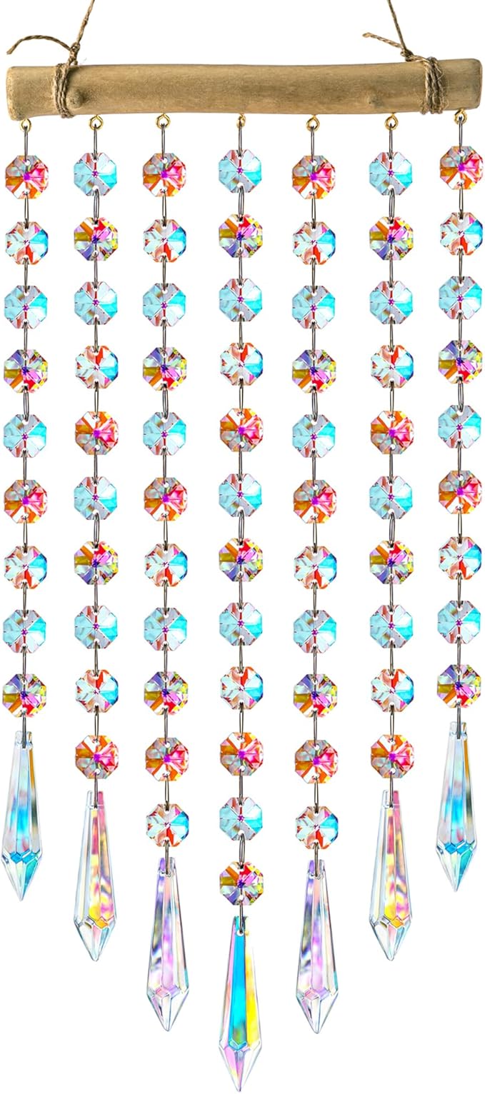 13inch Hanging Crystal Prism Suncatcher Ornament for Christmas Tree Crystal Wind Chimes Colorful Glass Beads Chain Pendant Decorative Mobiles