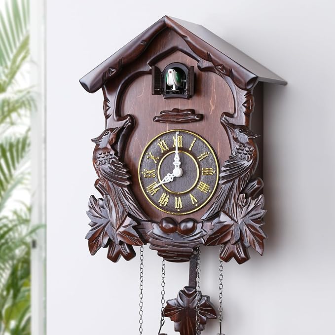 Kendal Cuckoo Clock Large Vintage Wall Clock Handcrafted Wood Cuckoo Clock House Home Decor with Singing Bird & Birds Live in Tree Houses Decoration MX222