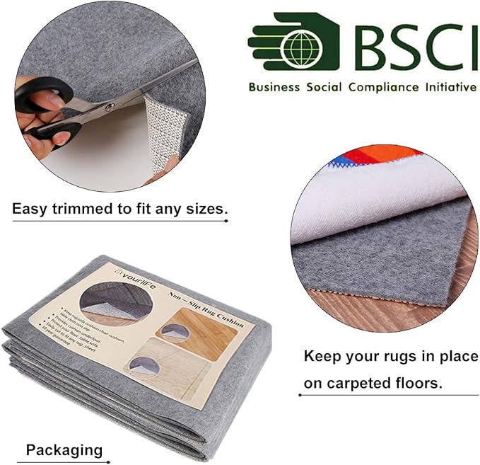 Non Slip Rug Pad Grippers - Round 4x4 Ft, 1/8" Thick, (Felt + Rubber) Double Layers Area Carpet Mat Tap, Provides Protection and Cushioning for Hardwood or Tile Floors