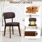 Yilaywain Mid-Century Modern Dining Chairs with Rubberwood Frame, Black Faux Leather Upholstered, 250 LBS Weight Capacity, Anti-Slip Protectors (Brown)
