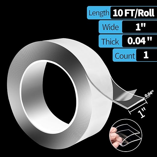 Art3d Double-Sided Tape (10FT) Mounting Tape, Multipurpose Removable Adhesive Foam Tape, Reusable Transparent Tape for Paste Items, Household