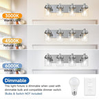 Chrome Bathroom Vanity Light, 4 Light Modern Vanity Lights with Clear Glass Shade, Farmhouse Bathroom Vanity Lighting Fixtures Over Mirror for Living Room,E26