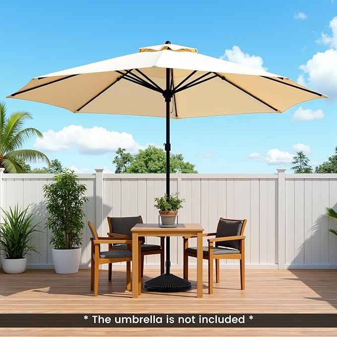 Giantex Fillable Umbrella Base - 55 lbs HDPE Patio Umbrella Stand, Water or Sand Filled, Shell Texture, 3 Hole Rings, Portable Pole Holder for Outdoor Poolside Deck Garden Beach, Round