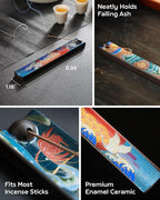 Japanese Incense Stick Holder with Ash Catcher - Ceramic Incense Burner with Traditional Ukiyo-e Art, for Zen Meditation, Home Decor & Gift