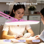 Neatfi XL Nail Desk Lamp with Clamp, 2200 Lumens, 20-Inch Wide Head, Dimmable 4 Levels, 3 Color Modes 3000K–6000K, LED Task Light for Manicure Table, Crafts, Workbench, Office (CCT, Pink)