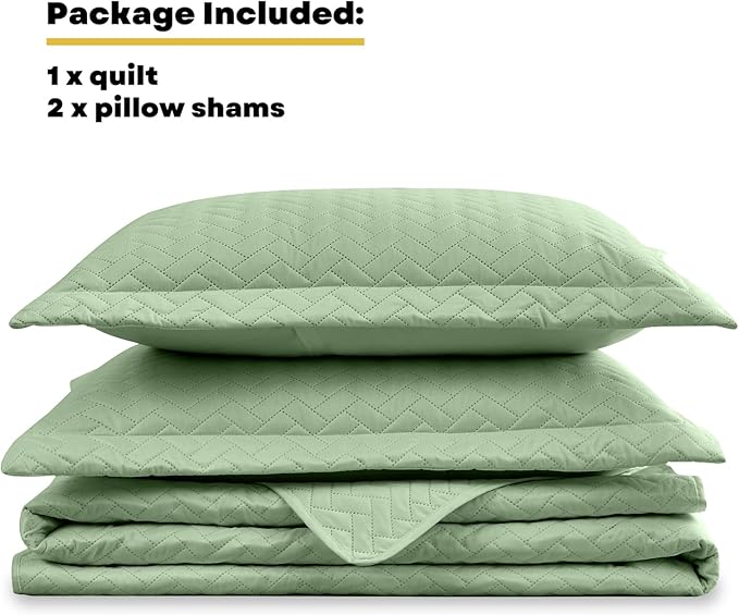 Maple&Stone Quilt Set King, Lightweight Mint Green Bedspread Ultrasonic Chevron Pattern Light Coverlet for All Season Comforter Bedding Decor - 3 Piece King Size Bed Cover Sets