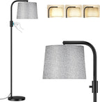 Ambimall Fully Dimmable Floor Lamp - Floor Lamps 9W LED Light Bulbs, Standing Lamps for Living Room with Adjust Head, Modern Standing Light Rotary Switch, Tall Lamp for Bedroom (Black and Linen Grey)