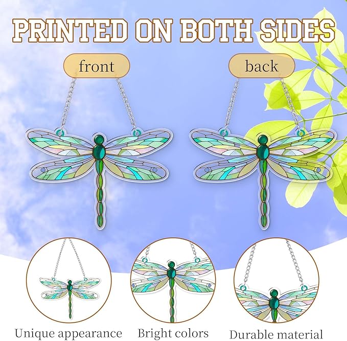 Dragonfly Gifts for Women, Acrylic Decor Dragonfly Hanging Ornaments for Christmas Tree, Blue Green Ornaments for Home Window & Car Decor