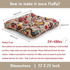 Boho Square Floor Seat Pillows Cushions 22" x 22", Soft Cotton Linen Bohemian Yoga Mandala Meditation Pouf Tatami Floor Pillow Cushion for Living Room Adults & Kids Casual Reading Nooks,Flowers Beige