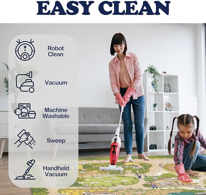 5x7ft Kids Farm Adventure Play Rug,Non-Slip Faux Wool Carpet with Interactive English Words, Educational Travel Map Design for Playroom, Bedroom, Nursery Gift