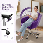Warmiehomy Desk Chair, Velvet Office Chair for Home Office, Comfy Vanity Chair, Girl Cute Makeup Chair with Arm Rest for Bedroom Dressing Room, Purple