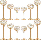 Crystal Metal Tealight Candlestick, Bling Bowl Candelabras, Tall Crystal Candle Holders Elegant Candle Centerpiece for Dining Table Wedding Home Mantel Decor(Golden, 4Sets(12 Pcs))