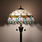 Tiffany Floor Lamp Pink Tulip Style Stained Glass Lamp Bright Lighting Rustic Standing Floor Lamp 16X16X64 Inches Vintage Unique Bronze Reading Corner Lamp for Home Decor Living Room Bedroom