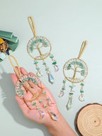 CrystalTears Crystal Tree Life Hanging Ornament Handmade Green Aventurine Clear Quartz Healing Crystal Gemstone Glass Suncatcher for Home Window Wall Decoration Crystal Gifts for Women Men Friends