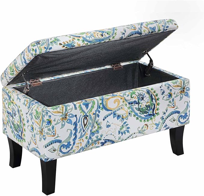 Convenience Concepts Designs4Comfort Winslow Storage Ottoman Bench 32" - Transitional Upholstered Footstool & Seat, for Living Room, Entryway, Hallway, & Bedroom, Paisley Fabric