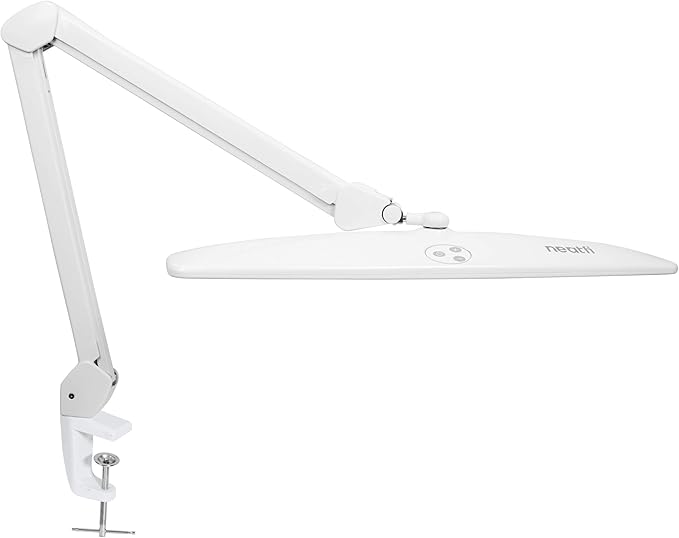 Neatfi Elite HD XL Desk Lamp with Clamp, 1600 Lumens, 22-Inch Wide Head, Non-Polar Dimming, 84 SMD LEDs, 6500K, Task Light for Home, Office, Study Room (Non-CCT with Clamp, White, 22 Inches)