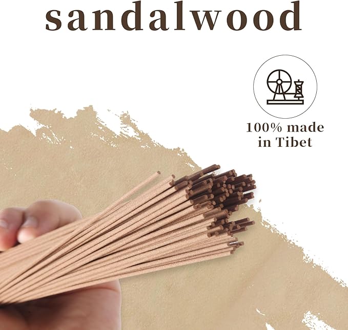 Zen Tibetan Sandalwood Incense Sticks with Holder, Low Smoke 50 Min Burn – Stress Relief, Yoga & Meditation Relaxation, 50g (95-100 Sticks) Eco-Friendly Packaging