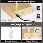 Battery Operated Wall Sconce Set of Two with Remote Control, 3000K-6000K Dimmable Gold Wall Lights, Timable LED Wireless Wall Sconces, 350° Ratate for Bathroom, Living Room, Hallway 29.1 Inch