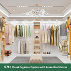 Closet System, 17" Wide Organizer with 3 Hanging Rods, Wood Tower Storage for Walk-In Closets, Wall-Mounted Wardrobe Organizer, Fits Spaces 5-9 ft