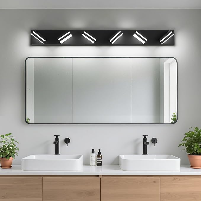 Modern LED Bathroom Lights Fixtures(6-Light),Metal Black Acrylic Wall Lighting,Vanity Lights for Bathroom Over Mirror(6000k 41in)