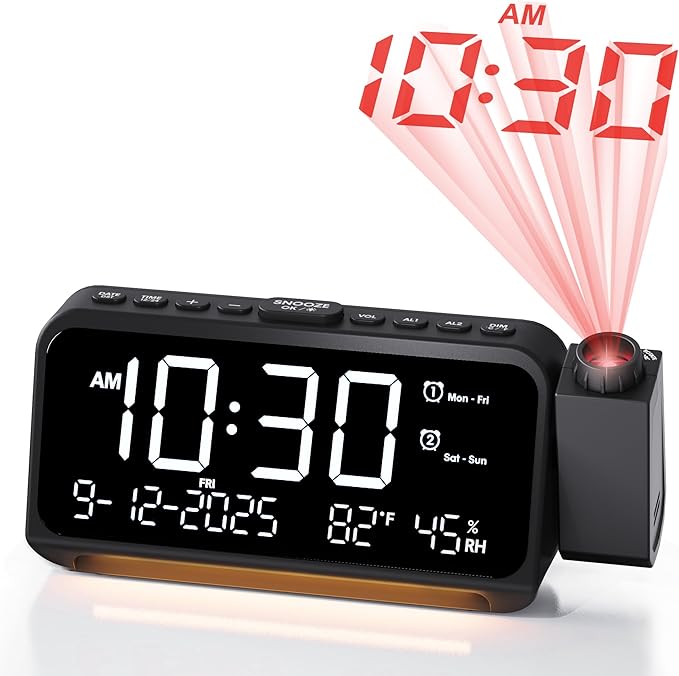 Roxicosly Projection Alarm Clock for Bedroom Ceiling, 118 dB Super Loud for Heavy Sleepers, Dual Alarm with Weekday/Weekend, Adjustable Volume, 6.7" Large Digital Dimmable Display, Easy to Read