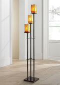 Robert Louis Tiffany Sedona Tiffany Style Floor Lamp Standing with USB Charging Port 3-Light 72" Tall Bronze Metal Amber Art Glass Shade for Living Room Reading House Bedroom Home Office