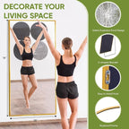 Full-Length Floor Mirror with Stand, 78"x38" Rectangle Style Full Body Standing Mirror for Bedroom, Living Room, Gym, Dorm - Shatter-Resistant & Easy Assembly, Gold