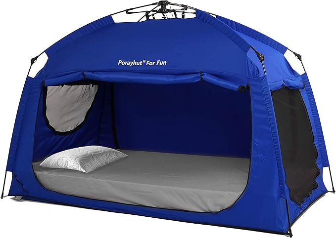 Indoor Instant Privacy Bed Tent for Sleeping,Quick Set-up Bed Canopies,Portable Bed Drapes with Large Space and 3 Doors (Blue, Twin)