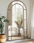 Antok 78" x 38" Full Length Mirror, Floor Mirror Arched Window Decorative Mirror, Metal Framed Decor Farmhouse Floor Mirrors Art Pane Mirrors Wall Decor for Bedroom, Living Room, Entryway Black