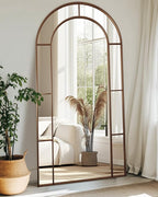 Antok 78" x 38" Full Length Mirror, Floor Mirror Arched Window Decorative Mirror, Metal Framed Decor Farmhouse Floor Mirrors Art Pane Mirrors Wall Decor for Bedroom, Living Room, Entryway Black