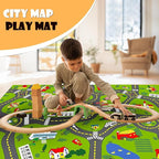 Non-Slip Town City Road Map Playmat for Boys, Perfect for Playroom and Bedroom, Car Track Mat - 6'7" x 4'11"(Rectangular)