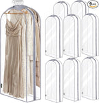 BALEINE 60'' Clear Garment Bags for Hanging Clothes, 10.5'' Wide PEVA Suit Bag for Closet Clothes Dresses Coat (Clear, 9PK)