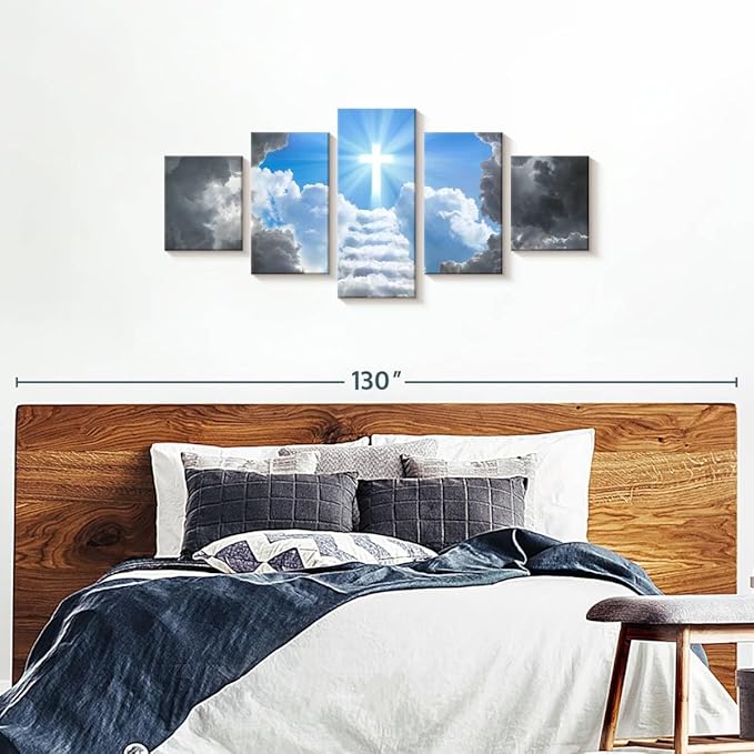 Elephant Stock Stairway To Jesus Christ Wall Art Multi Piece Canvas - 5 Panel Christian Pictures Decor - Digital Design Canvas Print - Christian Wall Decor - 74" X 34"