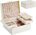 Lolalet Jewelry Box Organizer for Women Girls, 2 Layer Jewelry Organizers and Storage for Necklace Earrings Rings Bracelets, Large Jewellery Holder Case Birthday Valentine Gifts -Cream