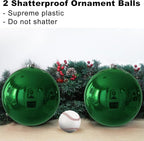 Emerald Green 8.0" Extra Large Christmas Ornaments - Christmas Tree Decoration Balls Shatterproof Hanging Shiny Balls for Birthday Holiday Wedding Decorations Set of 2pcs