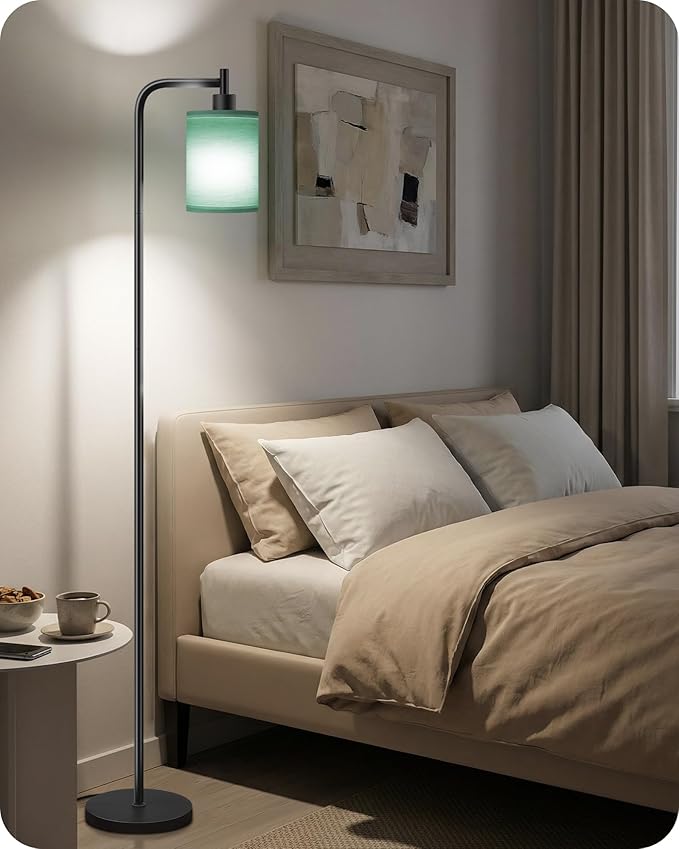Dimmable Floor Lamp for Living Room with Remote and Foot Switch, Modern Standing, Corner Lamp,10W Bulb 3 Color Temperatures, for Bedroom, Office, Corner, ETL Listed, Black and Green J19LD05