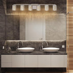 SineRise 6-Light Brushed Nickel Vanity Light with 3 Color Modes (3000K/4000K/6000K), Eye Protection LED Bathroom Light Fixture, Dimmable Modern Wall Light Over Mirror with Clear Glass Shade