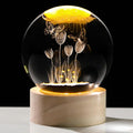 Enjinkail 3D Butterfly Tulips Crystal Ball with Wooden Light Base Glass Tulip Figurine Gift for Women Decor Tulips Statue Gifts for Mother's Day Birthday Valentine Christmas (Diameter 2.36 inches)