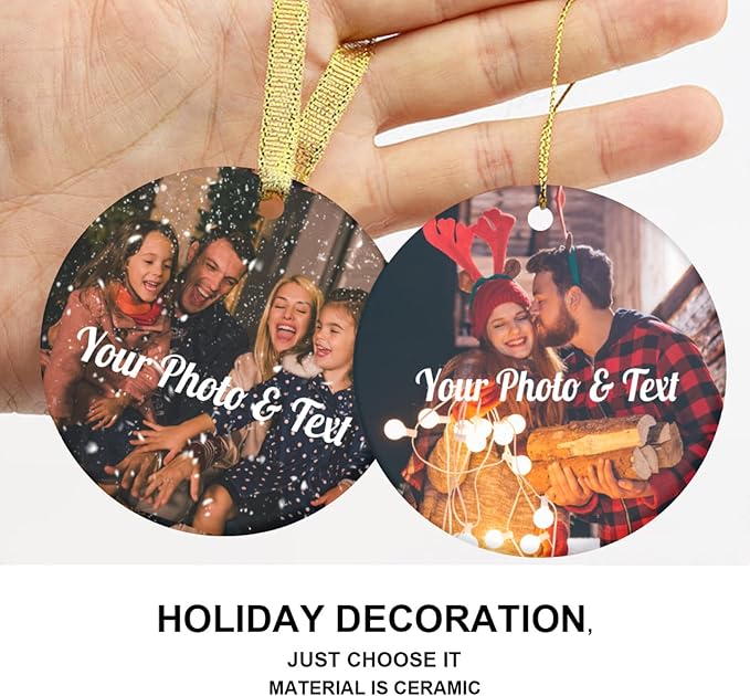 Personalized Christmas Ornaments 2025 Photo Ornament Christmas Tree Custom Ornaments with Picture Customized Ornaments for Family Couples Wedding Xmas Tree Home Decorations Set of 4