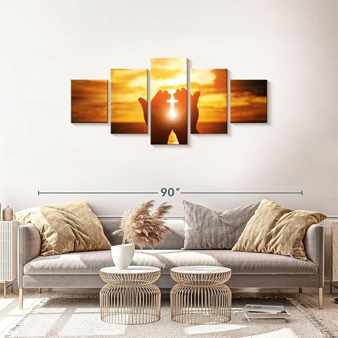 Elephant Stock Religion Wall Art Multi Piece Canvas - 5 Panel Christian Pictures Decor - Digital Design Canvas Print - Christian Wall Decor - 68" X 30"