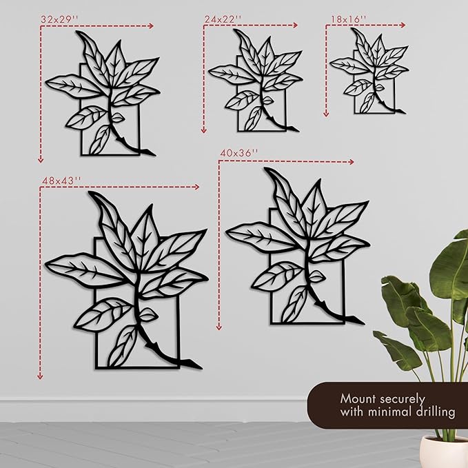 Wita Home Leaf Branch Metal Wall Art, Minimalist Botanical Outdoor and Indoor Decor, Powder-Coated Steel, Weather-Resistant Garden Patio Wall Sculpture, Modern Nature Inspired Design (18×16 inches)