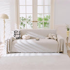 Couch Cover for Dogs, Non Slip Sofa Cover, Washable Couch Covers, 2 Cushion Sofa for Dogs Furniture Protector with Tassels Chenille Sofa Covers for Pets (Tassel Beige, 71" x 102")