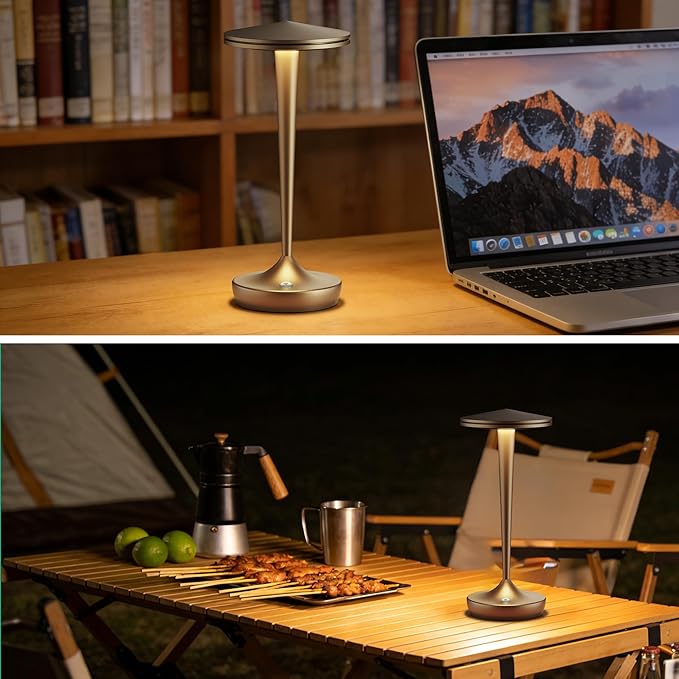 Cordless Lamp Rechargeable LED Table Light,48Hrs Battery Operated Table Lamp,Potable Lamp with Stepless Dimming and Waterproof Lamp for Kitchen,Dining,Shower,Outdoor Patio,Camping (1Pbronze)