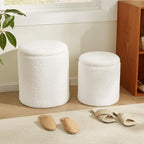 Royal Windsor Boucle Round Ottoman with Storage Set of 2,Small Foot Stool Ottoman for Living Room, Small Coffee Table,Vanity Stool with Storage for Bedroom, White