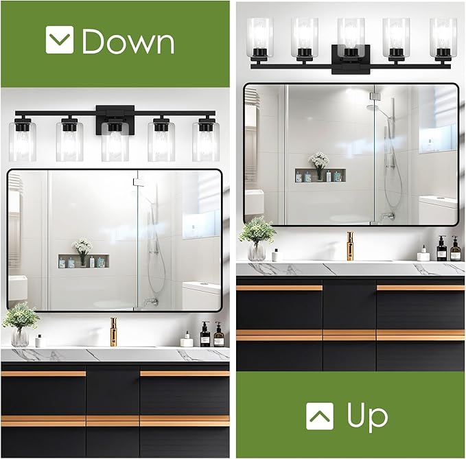 BesLowe 31" 5-Light Bathroom Light Fixture, Modern Black Bathroom Vanity Light, Bathroom Lighting Fixtures Over Mirror, Matte Black Wall Socnce Lamp, Wall Lights for Living Room Bedroom Hallway
