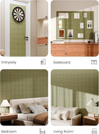 Bumusty Large Felt Bulletin Board, 48" x 36" Cork Board Alternative, 12-Pack Wall Tiles with 4-Compartment Design, 30 Push Pins, 70 Adhesive Tabs, Ideal for Office & Home Decor, Olive Green